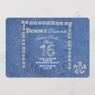 Denim and Diamonds Sweet Sixteen Birthday Invitation
