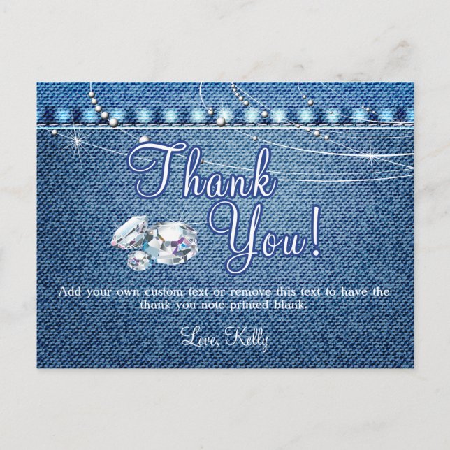 Denim and Diamonds Thank You Cards (Front)