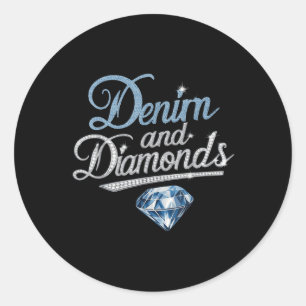 Denim And Diamonds Trendy Fashion Style Classic Round Sticker