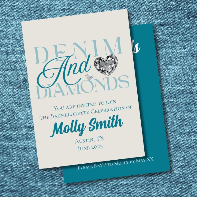 Denim and Diamonds – Western Bachelorette Invitation (Denim and Diamonds invite with modern serif font – perfect for bachelorette or bridal celebrations!)