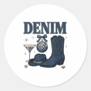 Denim And Diamonds Western Fashion Boots Bling Rod Classic Round Sticker