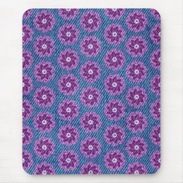 Denim and flowers pink and blue mousepad (Front)