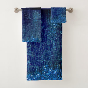Denim and glitter bath towel set