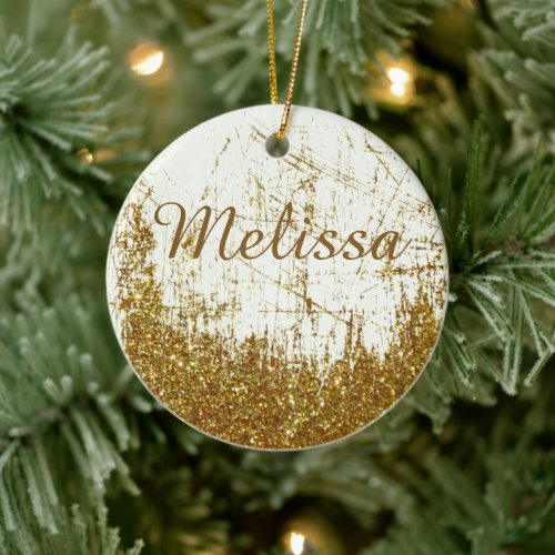 Denim and glitter personalized ceramic ornament