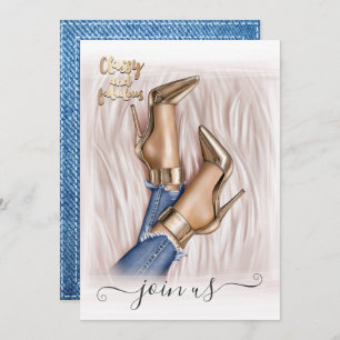 Denim and Gold Fashionista Bachelorette Invitation