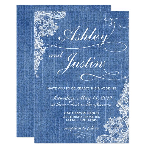 Denim And Lace Rustic Wedding Invitation