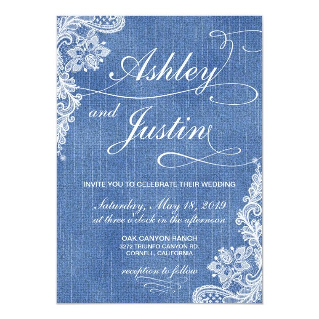 Denim And Lace Rustic Wedding Invitation
