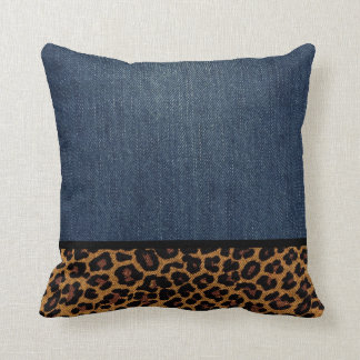 Denim and Leopard Throw Pillow