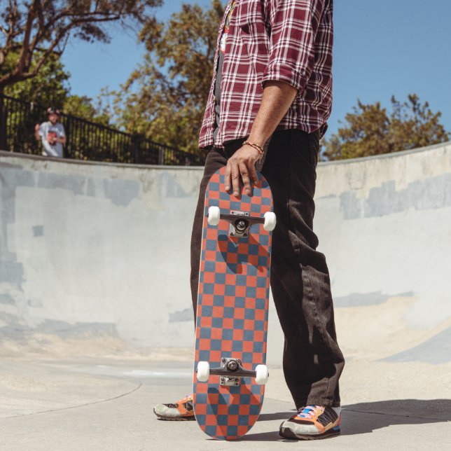 Denim and Orange Checkerboard Art Skateboard Deck (Outdoor 2)