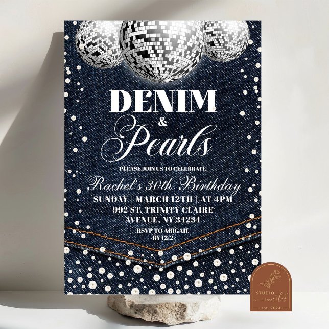 Denim and Pearls Adult Birthday Party Invitation (Creator Uploaded)