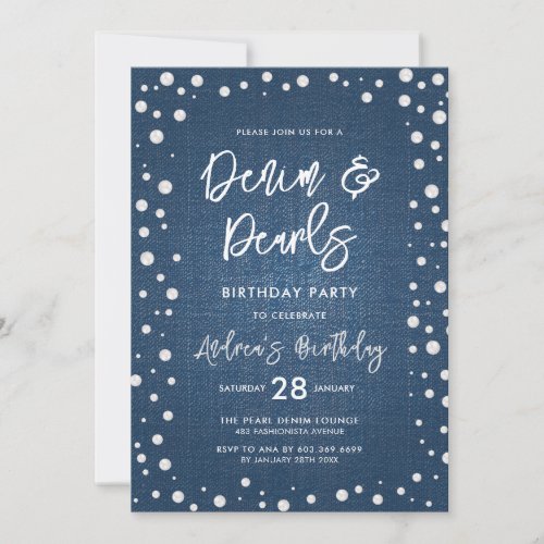 Denim and Pearls Birthday Invitation