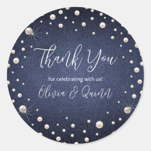 Denim and Pearls Party Favor Sticker