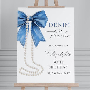 Denim and Pearls Welcome Sign Coquette Denim Bow