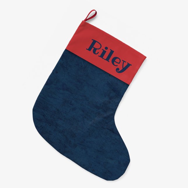 Denim and Red Holiday Large Christmas Stocking (Front (Hanging))