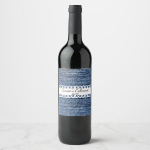 Denim and Ribbon Design Wine Label