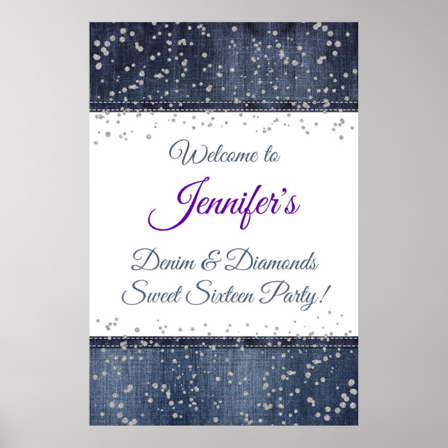Denim and Silver Confetti Welcome Sign (Front)