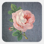Denim And Vintage Rose Stickers at Zazzle
