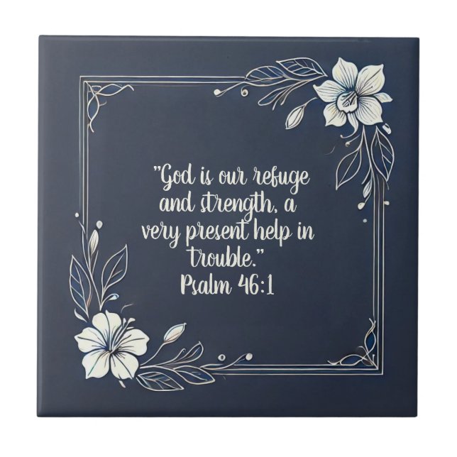 Denim and White Minimal Frame  Bible Verses  Ceramic Tile (Front)