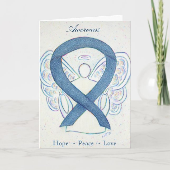 Denim Awareness Ribbon Angel Holiday Greeting Card (Front)