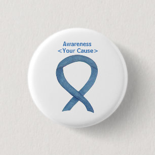 Denim Awareness Ribbon Art Custom Button Pins