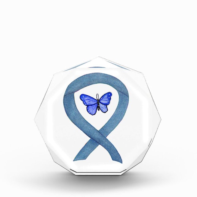 Denim Awareness Ribbon Butterfly Paperweight Award (Front)