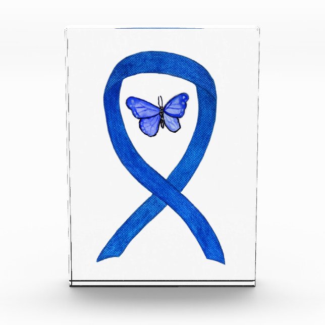 Denim Awareness Ribbon Butterfly Paperweight Award (Front)