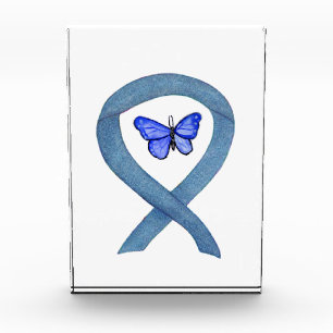 Denim Awareness Ribbon Butterfly Paperweight Award
