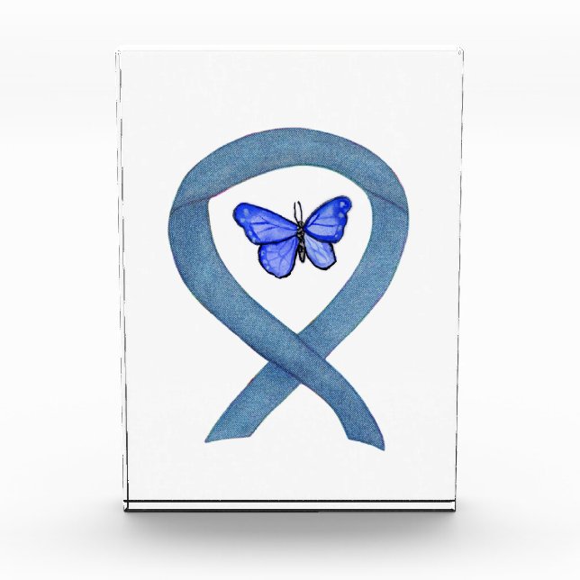 Denim Awareness Ribbon Butterfly Paperweight Award (Front)