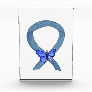Denim Awareness Ribbon Butterfly Paperweight Award