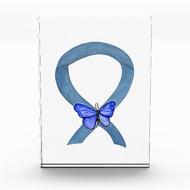 Denim Awareness Ribbon Butterfly Paperweight Award (Front)