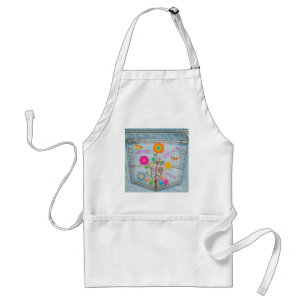 Denim Back Pocket Flowers Peace Love Hope Adult Apron