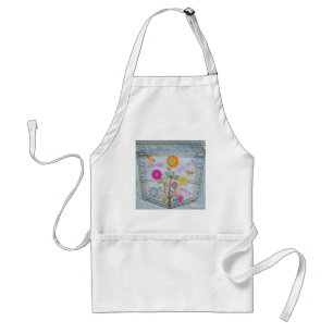 Denim Back Pocket Flowers Peace Love Hope Apron