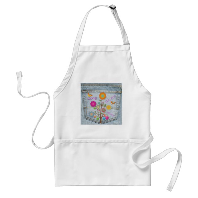 Denim Back Pocket Flowers Peace Love Hope Apron (Front)