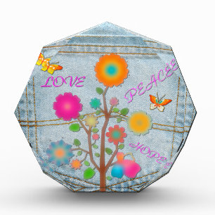 Denim Back Pocket Flowers Peace Love Hope Award