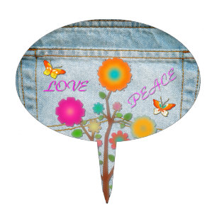 Denim Back Pocket Flowers Peace Love Hope Cake Topper
