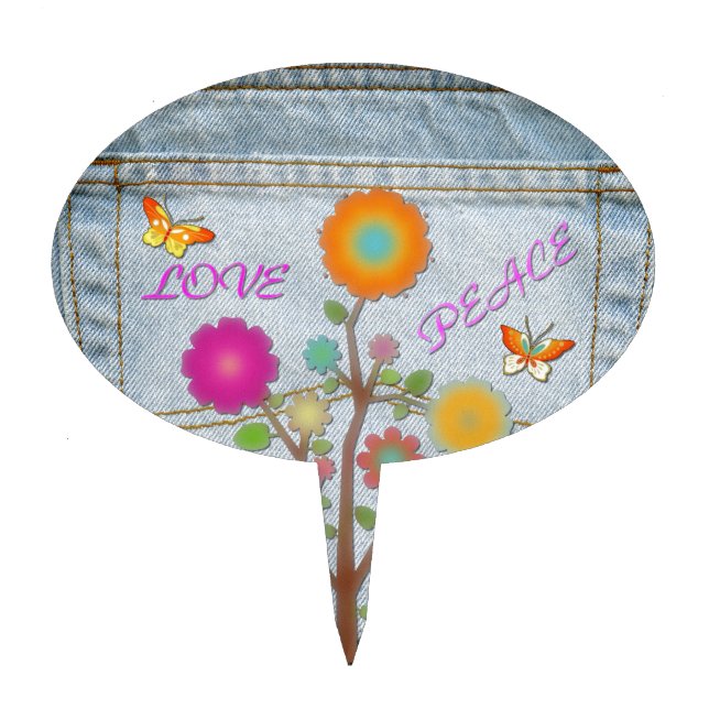 Denim Back Pocket Flowers Peace Love Hope Cake Topper (Front)