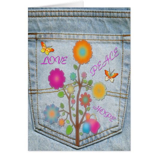 Denim Back Pocket Flowers Peace Love Hope Cards (Front)