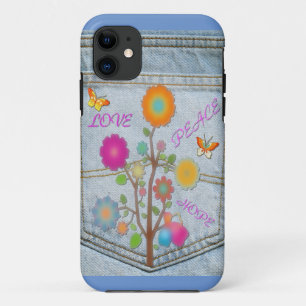 Denim Back Pocket Flowers Peace Love Hope iPhone 11 Case