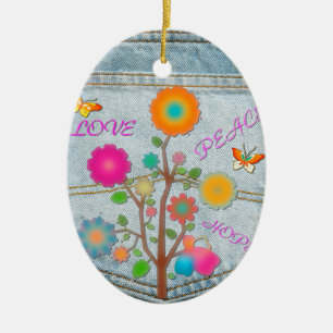 Denim Back Pocket Flowers Peace Love Hope Ceramic Ornament