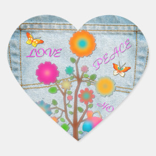 Denim Back Pocket Flowers Peace Love Hope Heart Sticker