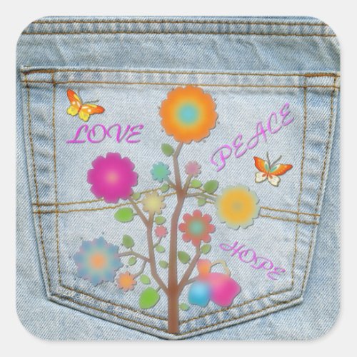 Denim Back Pocket Flowers Peace Love Hope Stickers