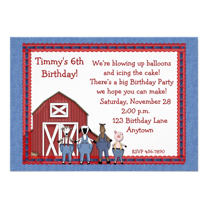 Denim Barnyard Birthday Buddies Personalized Invitation