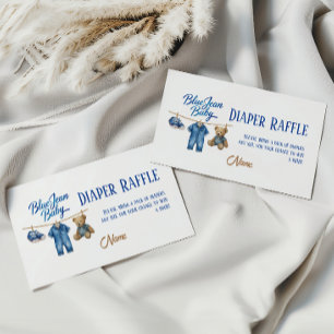 Denim Bear Blue Jean Baby Shower Diaper Raffle Enclosure Card