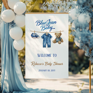 Denim Bear Boy Blue Jean Baby Shower Welcome Poster