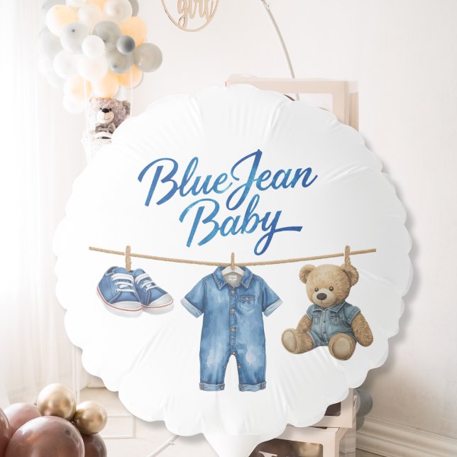 Denim Bear Clothesline Boy Blue Jean Baby Shower Balloon (Creator Uploaded)