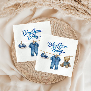 Denim Bear Clothesline Boy Blue Jean Baby Shower Napkins