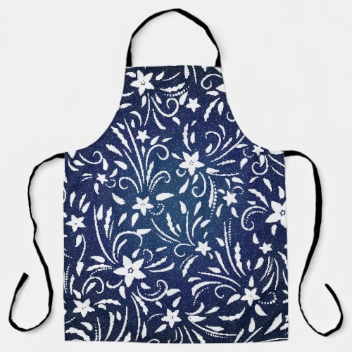 Denim Blooms Floral Pattern Background Apron