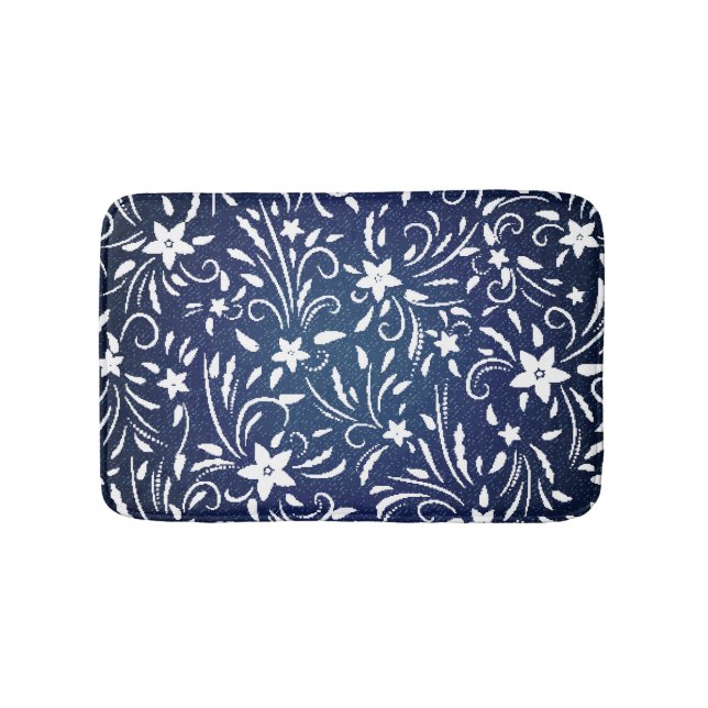 Denim Blooms: Floral Pattern Background Bath Mat (Front)