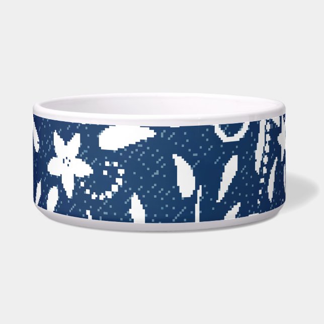 Denim Blooms: Floral Pattern Background Bowl (Front)