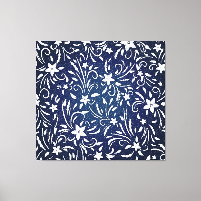 Denim Blooms: Floral Pattern Background Canvas Print (Front)